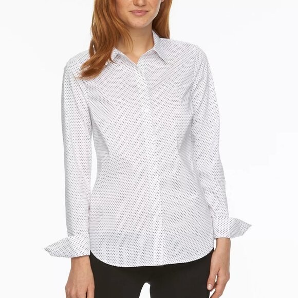 Apt. 9 Essentials White Black Polka Dot Wrinkle-Resistant Button Down Top - 8 - Picture 2 of 14